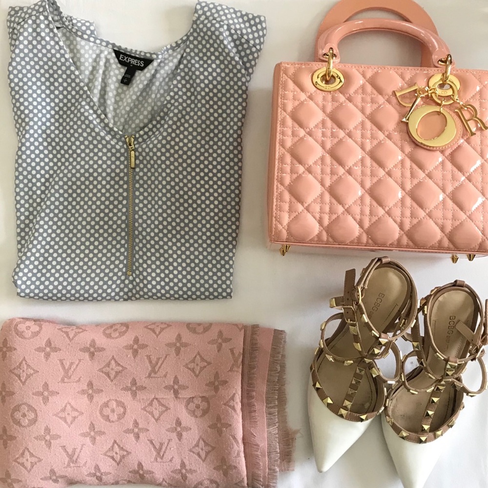 Express light blue polka dot blouse